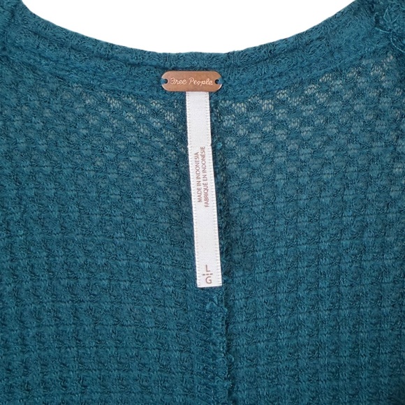 Free People Drippy Ventura Teal Green Long Sleeve Scoop Neck Waffle Henley Tunic - Picture 5 of 7